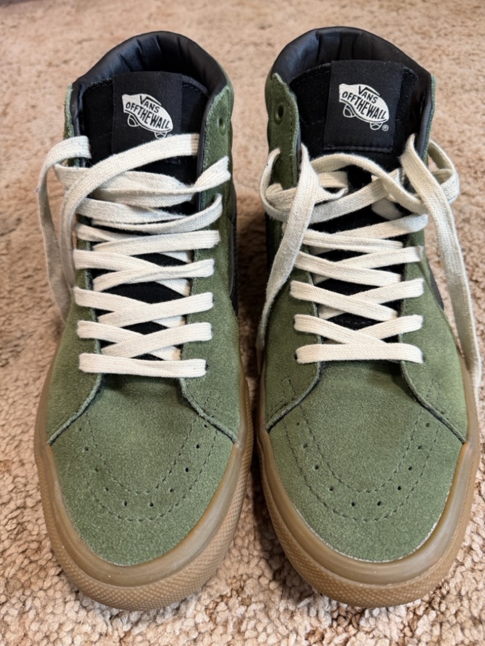 Vans Olive Green Suede Mid-Top Sneakers with White Laces
